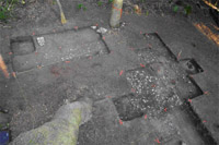 Overview of excavations within Cabin W-13. The string line represents the estimated footprint of the structure.