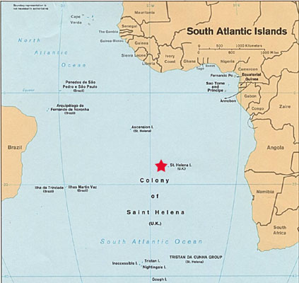 map of St. Helena location in South Atlantic